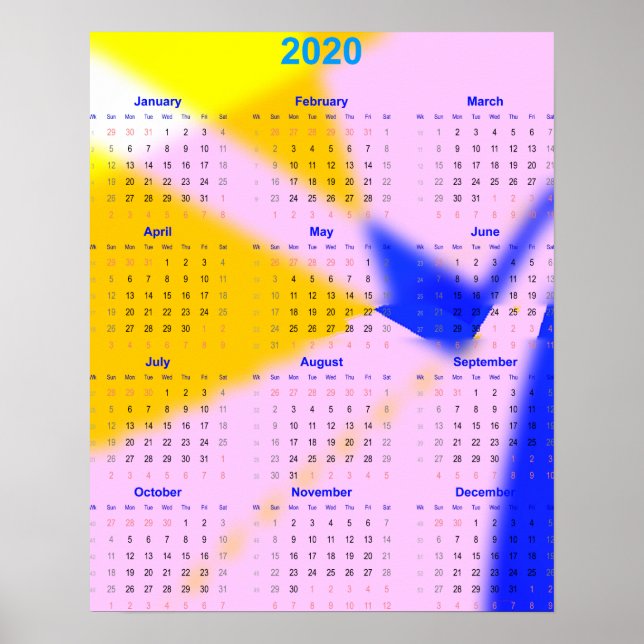 2020 Årets kalender för hem och kontor. Poster (Framsidan)