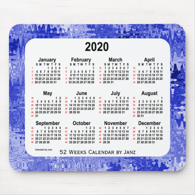 2020 års Crazy Quilt Blue 52 veckors kalender från Musmatta (Framsidan)
