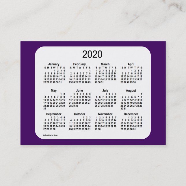 2020 års kalender för Lila av Janz Visitkort (Framsida)