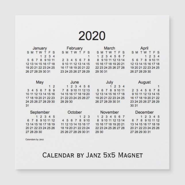 2020 års kalender för vit rök av Janz 5x5 Magnet (Framsida)