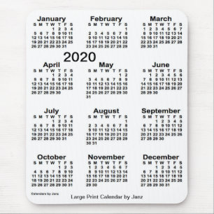 2020 års kalender för vit utskrift av Janz Musmatta