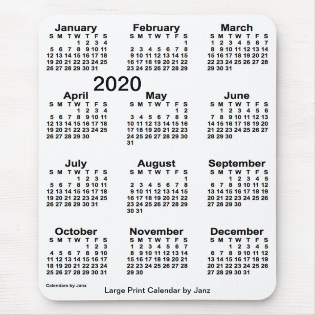 2020 års kalender för vit utskrift av Janz Musmatta (Framsidan)