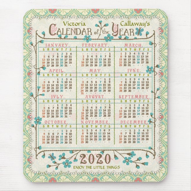 2020 års kalender Victorian Art nouveau | ANPASSNI Musmatta (Framsidan)