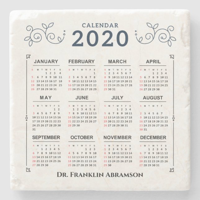 2020 års månadskalender - anpassa Anpassningsbar Stenunderlägg (Framsidan)
