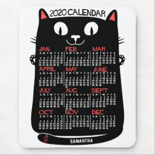 2020 års månadskalender svart katt i mitten av årh musmatta