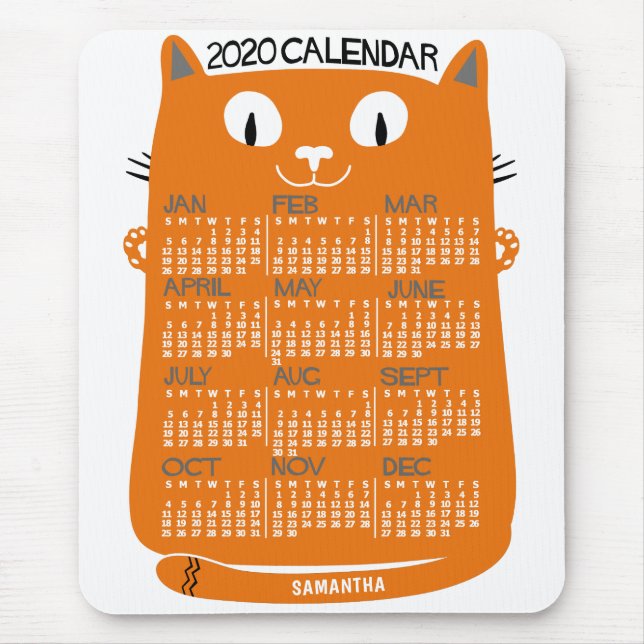 2020 års månatlig kalender Mid-Century Orange Kat Musmatta (Framsidan)
