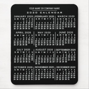 2020 års månatlig kalender - svartvitt namn musmatta