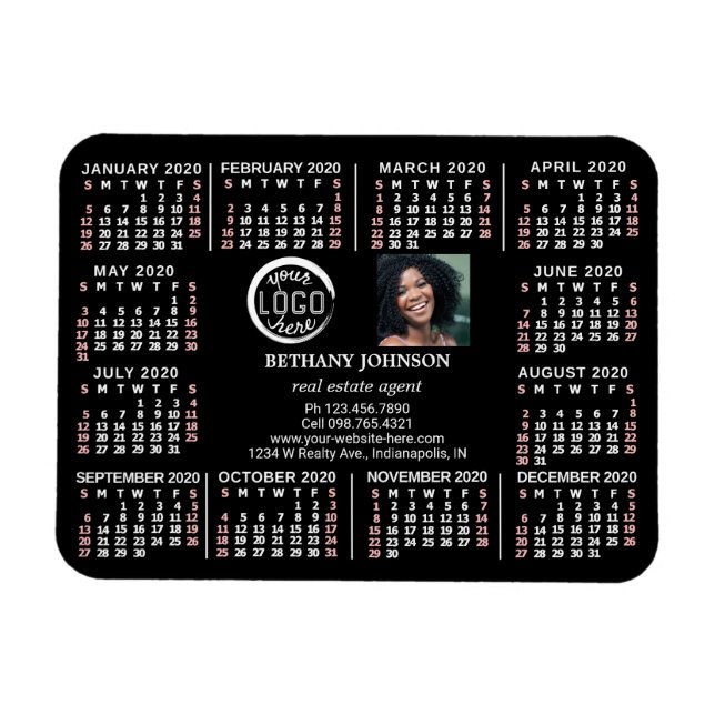 2020 Calendar Anpassningsbar Business Logotyp Phot Magnet (Horisontell)