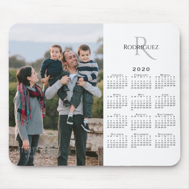 2020 Calendar Anpassningsbar Photo Monogram Namn o Musmatta (Framsidan)