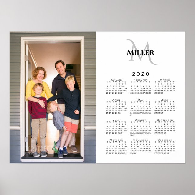 2020 Calendar Anpassningsbar Photo Monogram Namn o Poster (Framsidan)