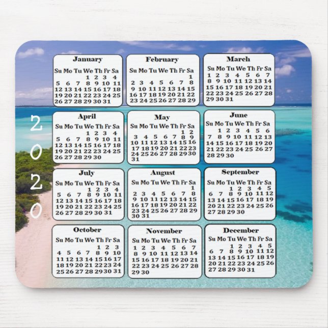 2020 Calendar Beach Background Office Mouse Pad Musmatta (Framsidan)