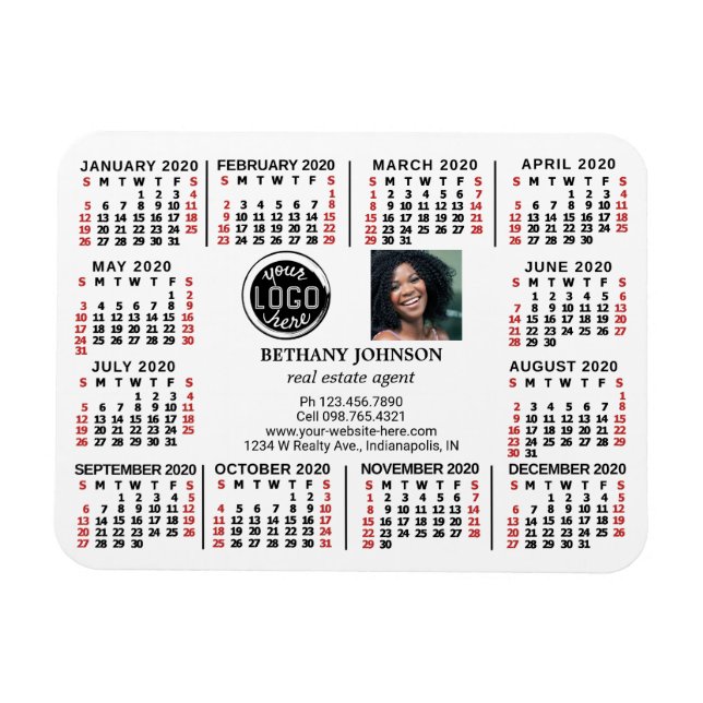 2020 Calendar Business Logotyp Photo Text Easy Anp Magnet (Horisontell)