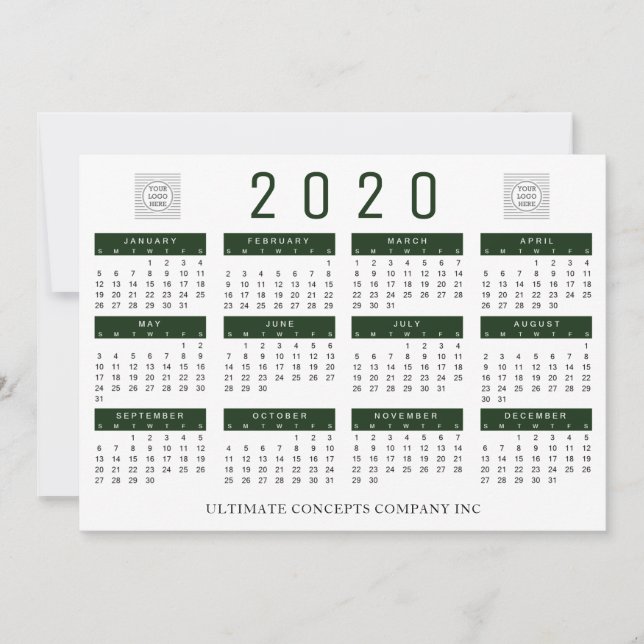 2020 Calendar Company Logotyp and Namn Grönt Julkort (Framsida)