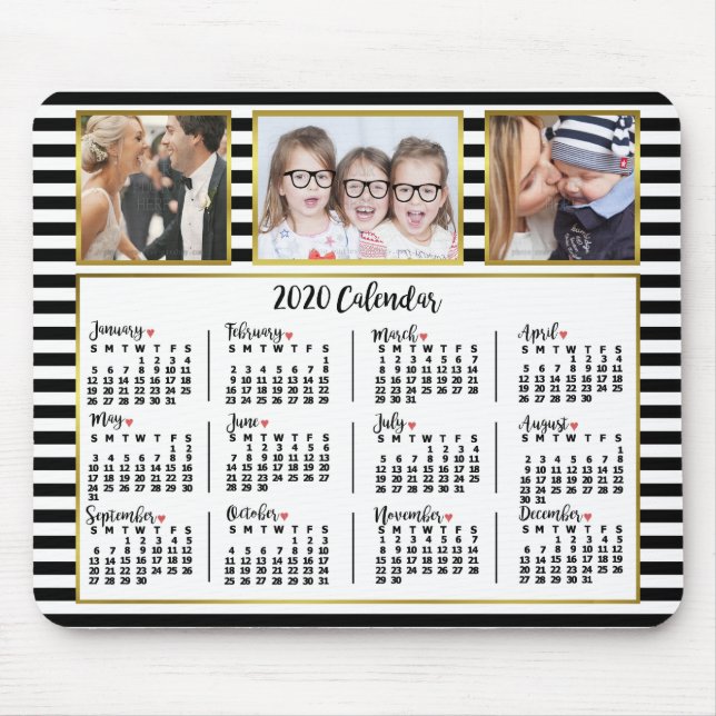 2020 Calendar Preppy Rand Anpassningsbar Photo Col Musmatta (Framsidan)