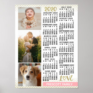 2020 Calendar  Rosa Guld Family Photo Collage Poster