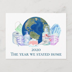 2020 Covid Akvarell Ansiktsmask Toalettpapper Vykort