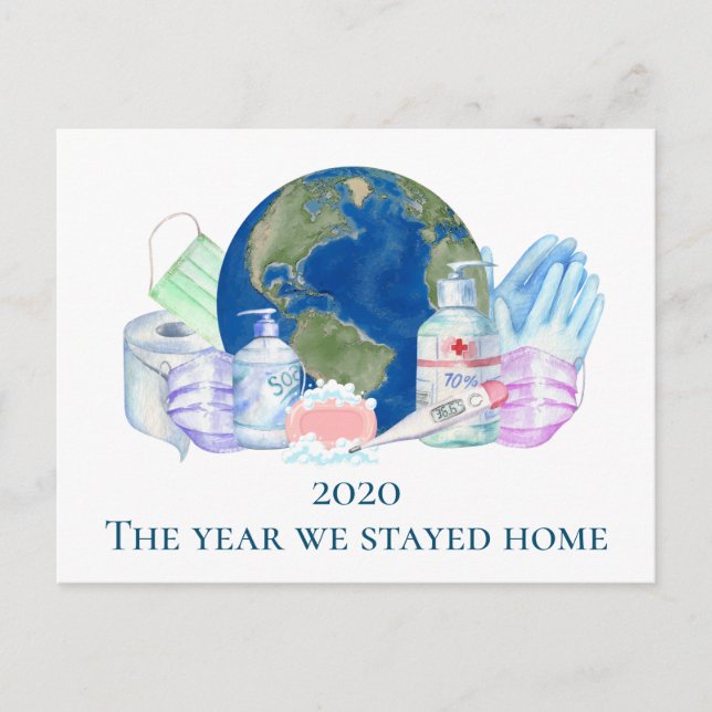 2020 Covid Akvarell Ansiktsmask Toalettpapper Vykort (Framsida)