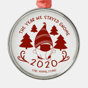 2020 Det År Vi Stannade Tomte Rolig Covid Julgransprydnad Metall