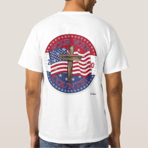 2020 Din Röst Räknas Kors Och Amerikansk Flagga T Shirt
