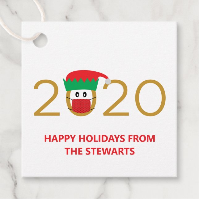 2020 Elf Wearing a Ansikte Mask Helgdag/jul Gåvor Etiketter (Framsida)