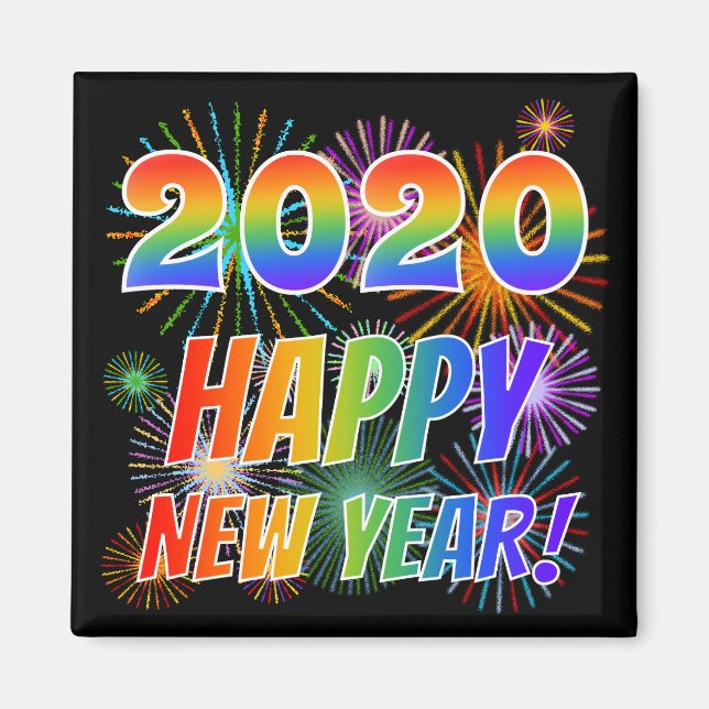 2020 GOTT NYTT ÅR! + Färgiga Fireworks Mönster Magnet (Framsidan)