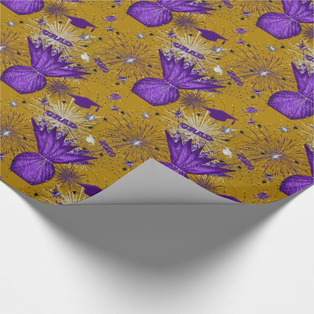 2020 Grad Centerpart-Lila-Guld-GIFT WRAP PAPER Presentpapper (Hörn)