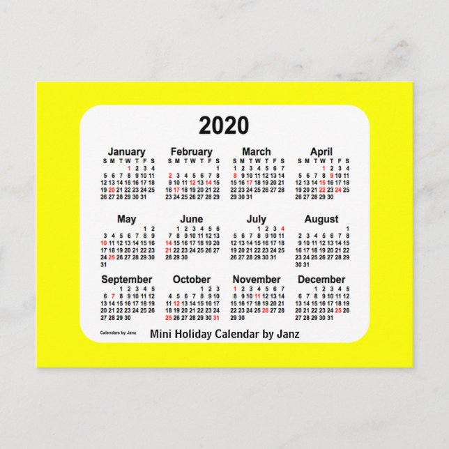 2020 Gul Höjdar-kalender av Janz Postcard Helg Vykort (Framsida)