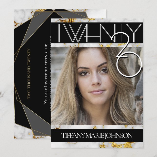 2020 Guld Marble MODERN PHOTO Ram Studenten Inbjudningar (Fram/baksida)