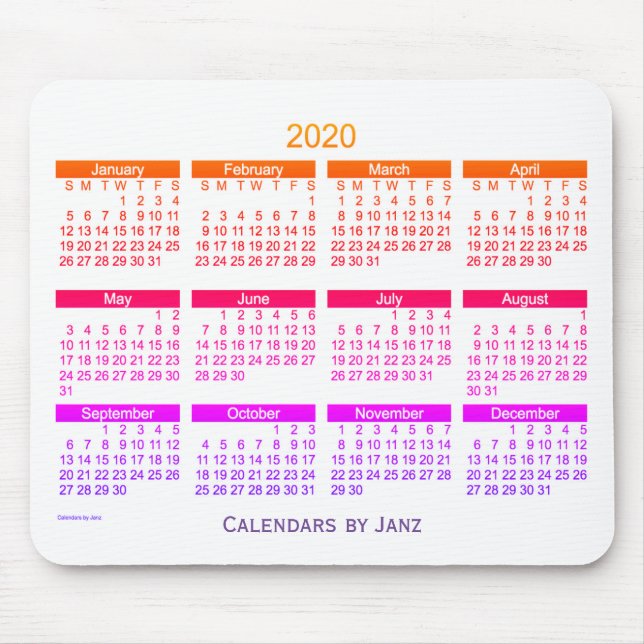 2020 Kalender av Janz Ipanema Bold Musmatta (Framsidan)