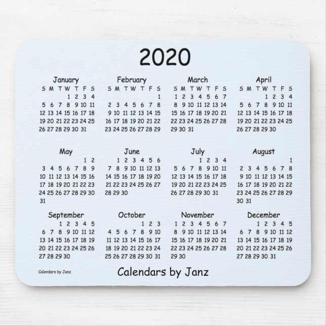 2020 Kalender av Janz Tecknad Sans Alice Blue Musmatta (Framsidan)