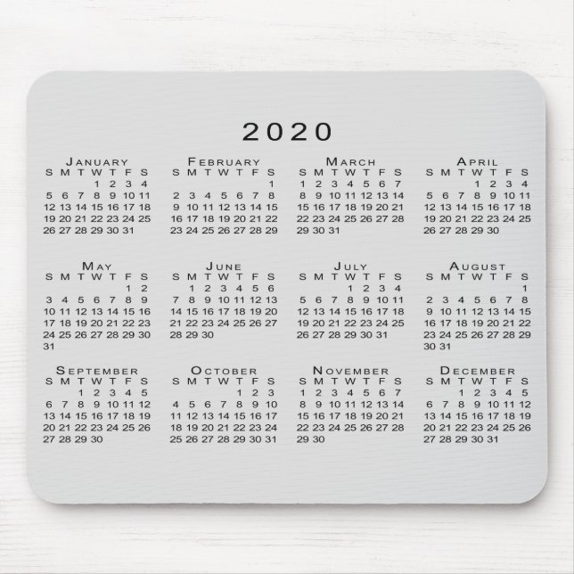 2020 Kalender - enkel Grått och svart Musmatta (Framsidan)