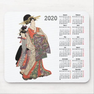 2020-kalender med vintage japansk utskrift musmatta