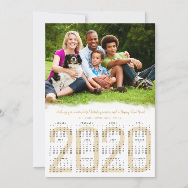 2020 Kalender Nyår Foto Guld Julkort (Framsida)