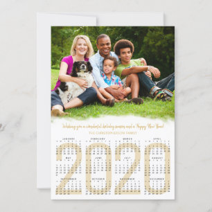 2020 Kalender Nyår Foto Guld Julkort