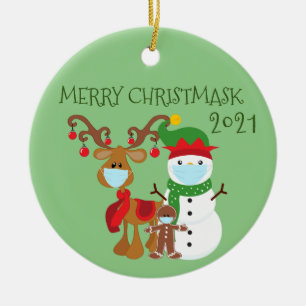 2020 Merry Christmask Reindeer Quarantine Julgransprydnad Keramik