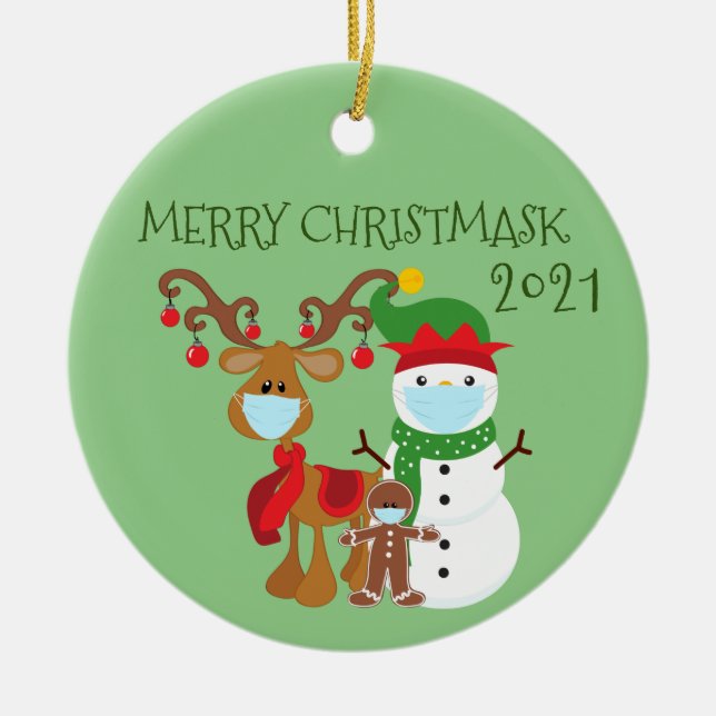 2020 Merry Christmask Reindeer Quarantine Julgransprydnad Keramik (Framsidan)