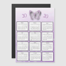 2020 Mini Calendar Lila Butterfly Magnetisk Inbjudningskort