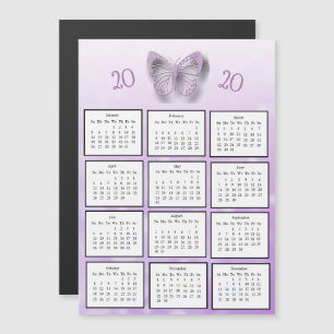 2020 Mini Calendar Lila Butterfly Magnetisk Inbjudningskort