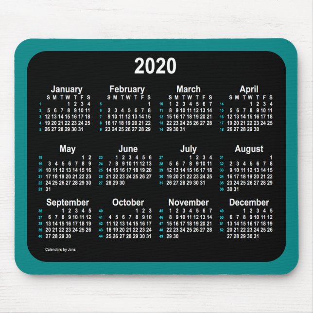 2020 Neon 52 veckors kalender av Janz Teal Musmatta (Framsidan)