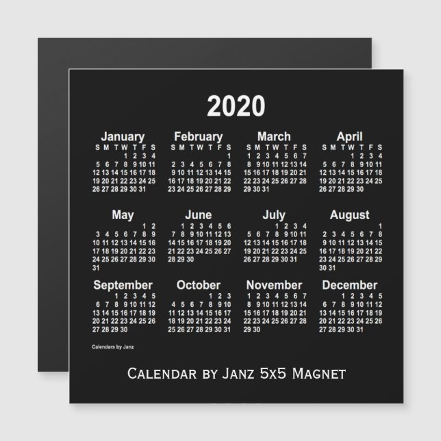 2020 Neon White Calendar av Janz 5x5 Magnet (Fram/baksida)
