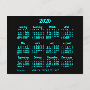 2020 Neonblå Mini Kalender av Janz Vykort
