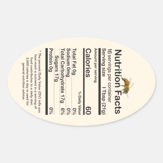 2020 Oval Bee Honung Nutrition Facts Label Gult Ovalt Klistermärke (Framsida)
