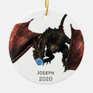 2020-Personligens röda draken med Ansikte-mask Julgransprydnad Keramik