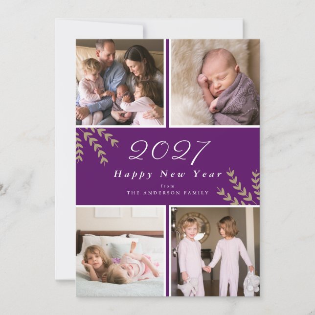 2020 purpurfärgad fotoCollage för gott nytt år | Julkort (Framsida)