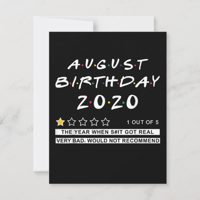 2020 recension Augusti Födelsedag Mycket Dålig Inbjudningar (Framsida)