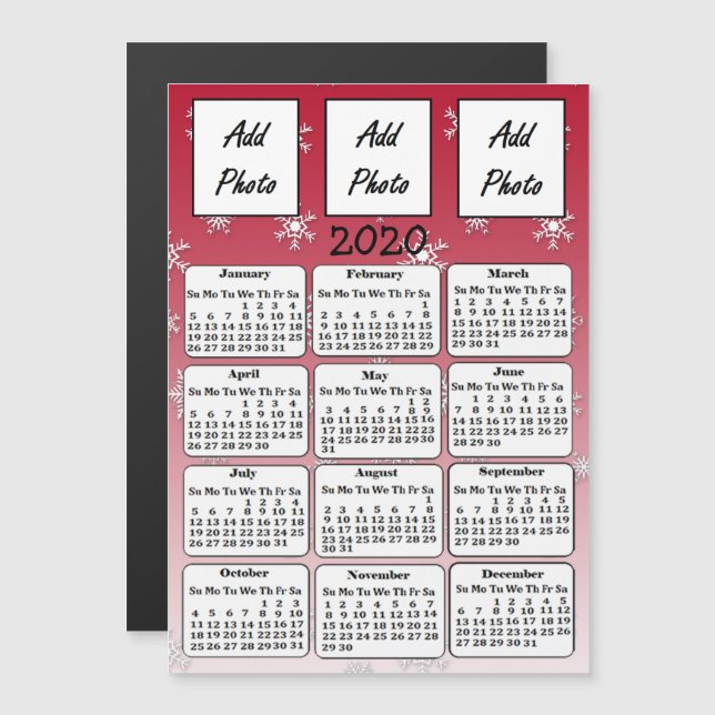 2020 Red Snöflingor Photo Calendar Magnetisk Inbjudningskort (Fram/baksida)
