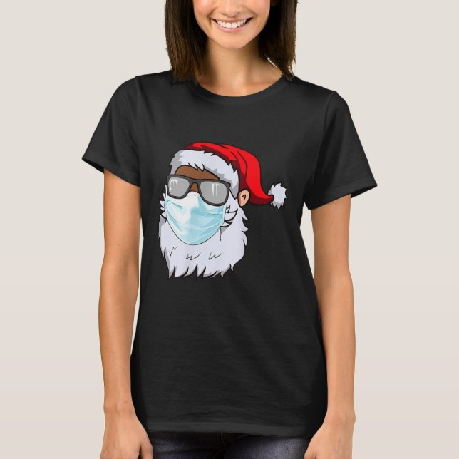 2020 Santa With Face Mask Black African American C T Shirt (Framsida)