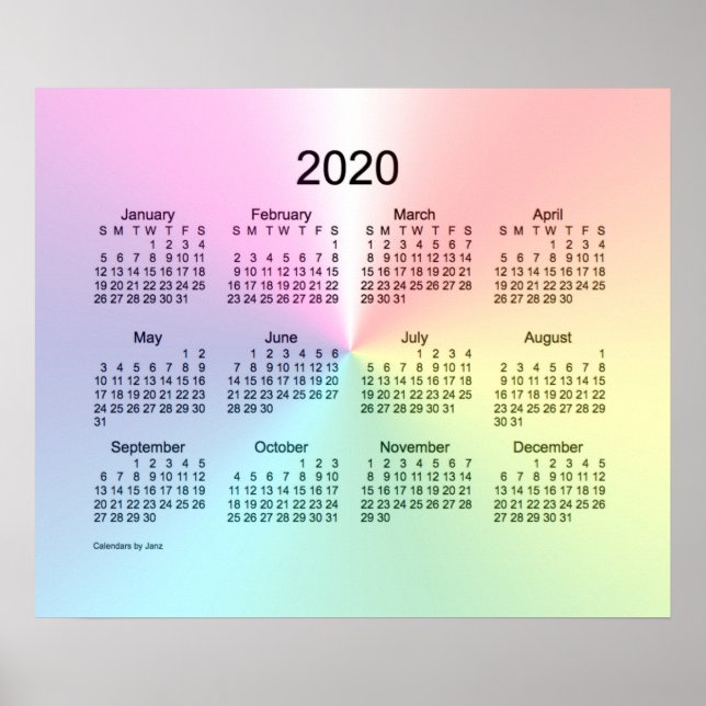 2020 Shimmer Väggkalender av Janz Print Poster (Framsidan)