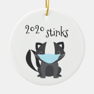 2020 Stinks Funny Skunk Covid Ansikte Mask Julgransprydnad Keramik