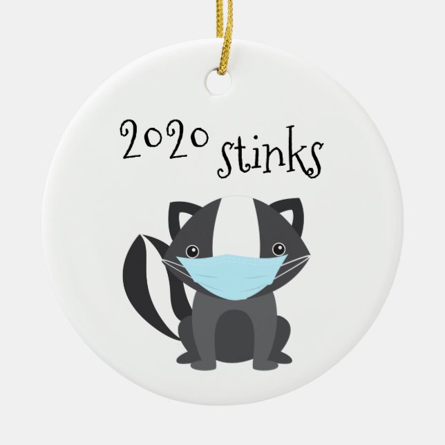 2020 Stinks Funny Skunk Covid Ansikte Mask Julgransprydnad Keramik (Framsidan)